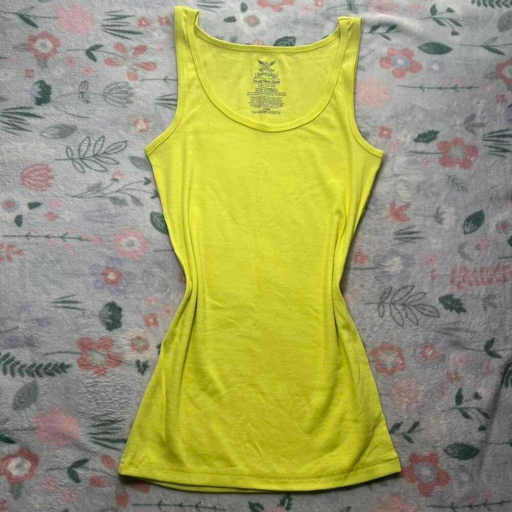 Faded Glory Neon Chartreuse Ribbed Tank Top Kid 12/14 Cyber Y2K Clubkid Rave 90s